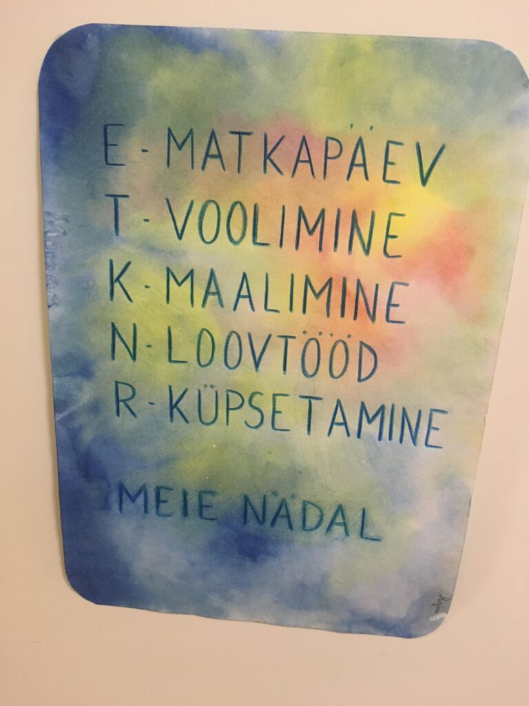Meiepere nädalakava - igaks päevaks oma tegevus